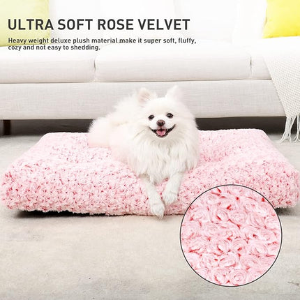 KSIIA Washable Dog Bed Deluxe Plush Dog Crate Beds Comfy Kennel Pad Anti-Slip Pet Sleeping Mat for Large, Jumbo, Medium, Small Dogs Breeds, 29" x 21", Pink