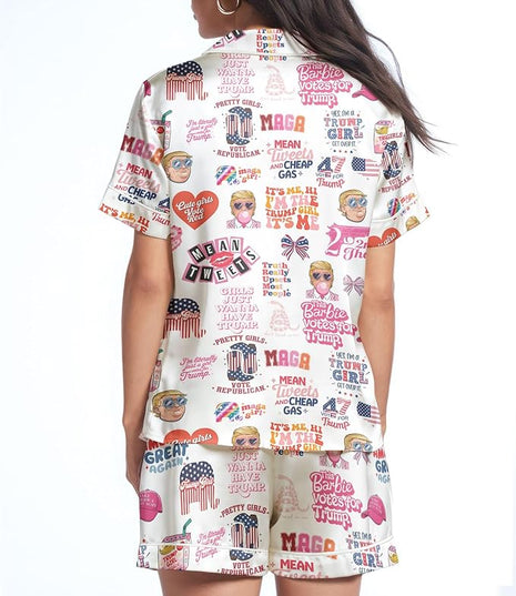 Women’s Silk Satin Pajama Set, Short Sleeve Button Down 2 Piece PJs with Shorts, Cozy Loungewear & Matching Holiday Pajamas