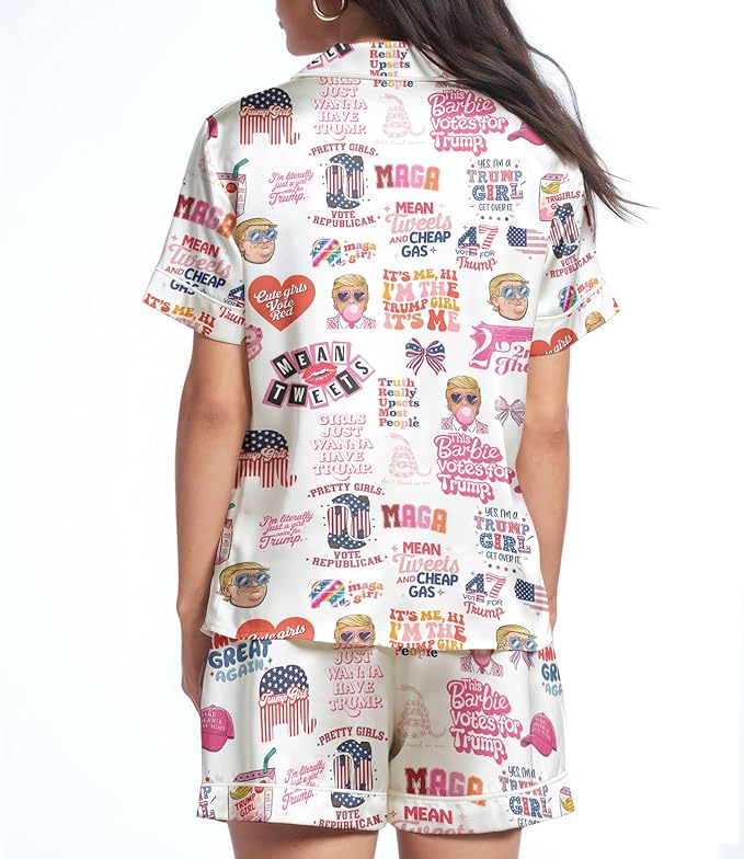 Women’s Silk Satin Pajama Set, Short Sleeve Button Down 2 Piece PJs with Shorts, Cozy Loungewear & Matching Holiday Pajamas