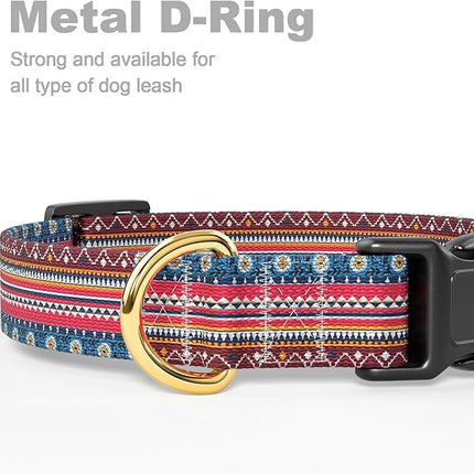 Rnivvi Dog Collar for Small Dogs, Cute Boho Heavy Duty Adjustable Puppy Collar with Quick Release Buckle for Girl & Female, Pet Accessories for Walking Running, XS Length 5/8" Width, Geometric