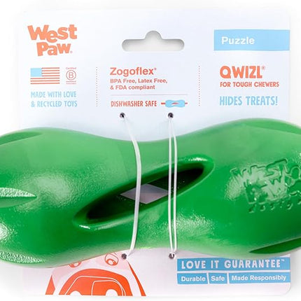 West Paw Qwizl Treat Dispensing Dog Toy for Tough Chewers- Durable Long Lasting Chew and Fetch Toy Keeps Dogs Engaged- Dishwasher Safe Safe Materials Made in USA - Clover Green, Large