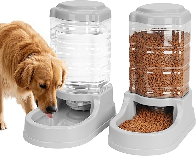 Kenond 9.5L Dog Feeders and Water Bowl Set for Large Dogs, 2.5 Gallon Automatic Water Dispenser, Gravity Dog Food Dispenser