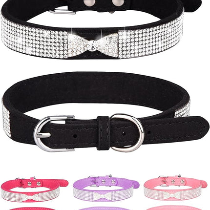 Dog Collar for Small Dogs, Adjustable Leather Suede Bling Dog Collars，Pink Dog Collar Cat Collar, Rhinestone Dog Collar (XS, black4)