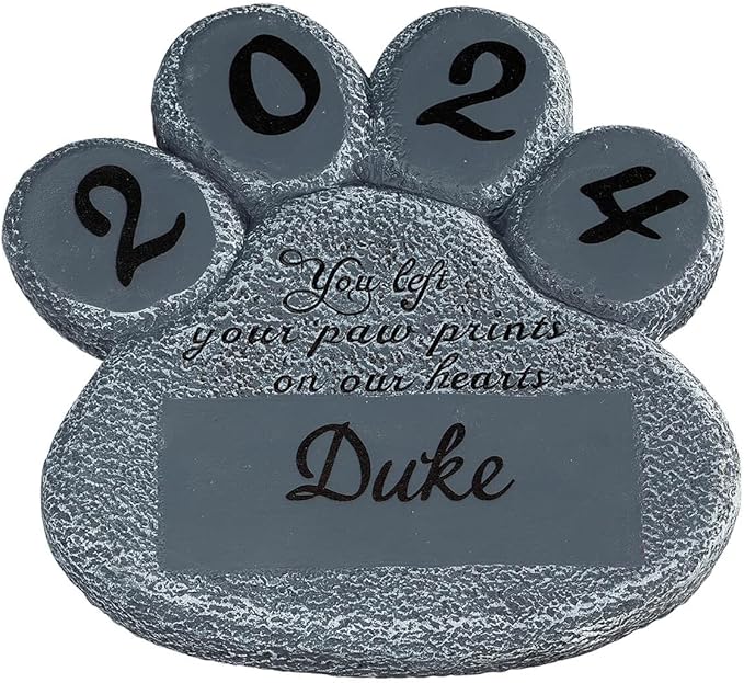 Custom Pet Memorial Stone – Customize Paw Print Remembrance Garden Stone with Pet Name, Loss of Pet Sympathy Gift, Made Of 100% Durable Cement, Outdoor/Indoor Décor – Measures 8" W x 8" L x 1" H