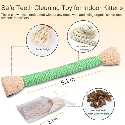 Retro Shaw Kitten Toys 4Pcs, Cat Chew Ropes with Refillable Natural Catnip, Safe Teeth Cleaning Kitty Toys for Indoor Cats Nip Kicker Interactive Pet Toy