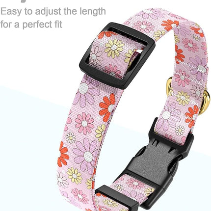 Rnivvi Dog Collar for Large Dogs, Cute Heavy Duty Adjustable Puppy Collar with Quick Release Buckle for Girl & Female, Pet Accessories for Walking Running, L Length 1" Width, Colorful Chamomile
