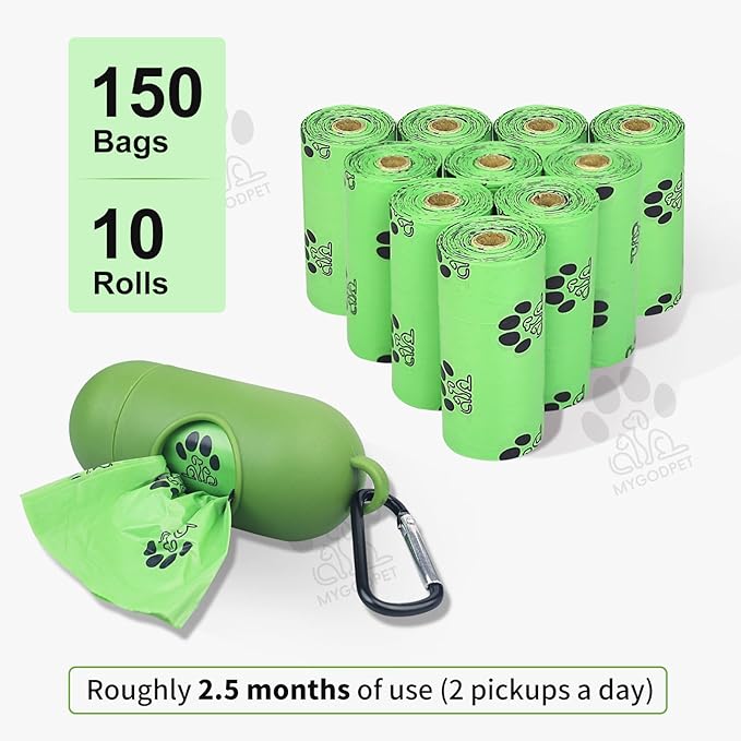 Dog Poop Bags Rolls with Dispenser 150 Count Biodegradable Poop Bags for Dog and Cat Ocean Soap Scented Waste Bag Leak Proof Doggie Poop Bag Doggy Trash Bag Green
