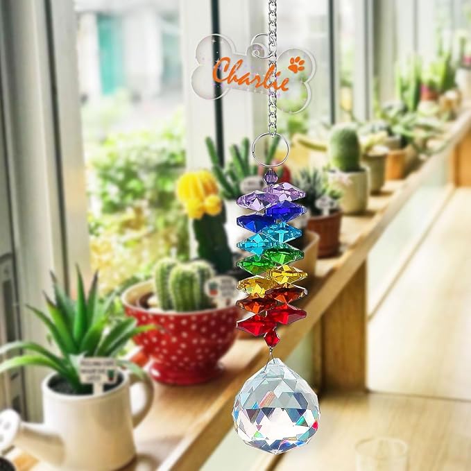 Personalized Dog Memorial Gifts for Loss of Dogs, Crystal Heart & Paw Print Sympathy Gift for Dog Loss, Rainbow Bridge Memorial Suncatcher