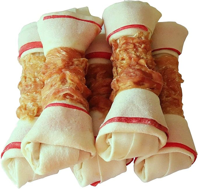 Dog Treats Chicken Wrapped Rawhide Bones for Small Dog Treats Puppy Chews Snacks Promotes Healthy Chewing Chicken Wrapped Knot 6.5" 0.5lb