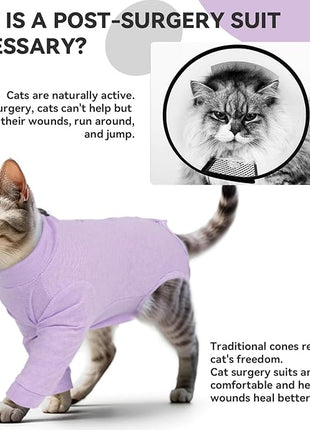 Cat Recovery Suit Male & Female Neuter, Cute Kitten Onesie for Cats After Surgery, Soft Fabric Cat Spay Clothes for Kittens, Kitten Surgical Pajamas for Girls, Cone Alternative Body Suit(Purple, S)
