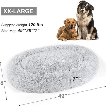 Dog Bed, Cat Calming Bed, Faux Fur Pillow Pet Donut Cuddler Round Plush Bed for Large Medium Small Dogs and Cats (Light Grey, 49.0" L x 38.0" W x 7.0" Th)