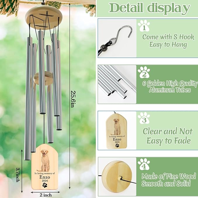 Dog Memorial Gifts for Loss of Dog, PEMIRSAYO Pet Memorial Wind Chime, Pet Memorial Gifts for Dogs, Pet Sympathy Gifts for Dogs, Pet Remembrance Gift Dog, Pet Loss Gifts