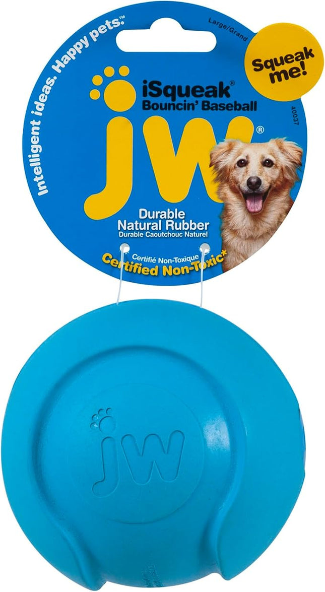 JW Pet Company iSqueak Bouncin' Baseball Dog Toy, Large (Colors Vary), multi (40037)