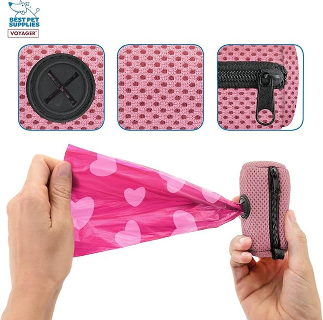 Best Pet Supplies 2-Pack Dog Poop Bag Holder Leash Attachment, Color, Reusable Mesh Dispenser Pouch for Travel, Walking, Park, and Outdoor Use, Soft and Durable with Clip-On - Mesh Pink