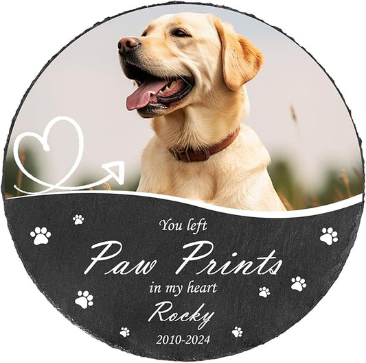 Ships Next Day Personalized Pet Memorial Stone for Loss of Dog Cat, Custom Photo Name Memory Headstone Garden Grave Marker Bereavement Sympathy Gift