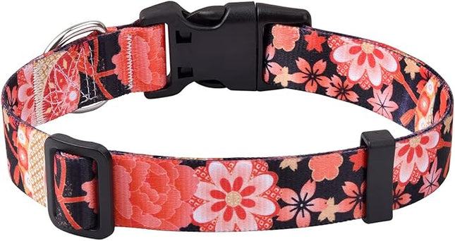 Dog Collar with Bohemia Floral Tribal Geometric Patterns - Soft Ethnic Style Collar Adjustable for Small Medium Large Dogs(Red Flower A,XS)