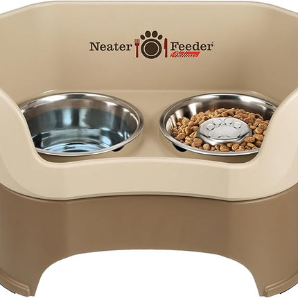 Neater Feeder Deluxe Mess Proof Dog Bowls Elevated for Large Breeds – Made in USA – No Spill Raised Slow Feeder Elevated Dog Bowl Stand, Stainless Steel Food and Water Bowl Set, Cappuccino