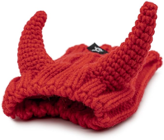 Zoo Snoods Red Devil Dog Costume - Warm Crochet Snood Wrap for Pets, Neck Ear Cover Protection, Halloween Winter (Medium)