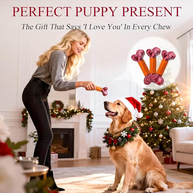 Apasiri Dog Toys for Aggressive Chewers Peanut Butter Flavored: 3-Pack Dog Bones for Large Dogs, 8" Chew Toys Long-Lasting, Tough Nylon & Rubber Dogs Toys