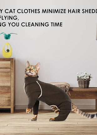 Cat Onesie - Coffee, S - Hair Sticky Pajamas, Breathable Soft Jumpers for Cats Only, Surgery Suit for Female Cats After Spaying, Hair Spreading Prevent Clothes