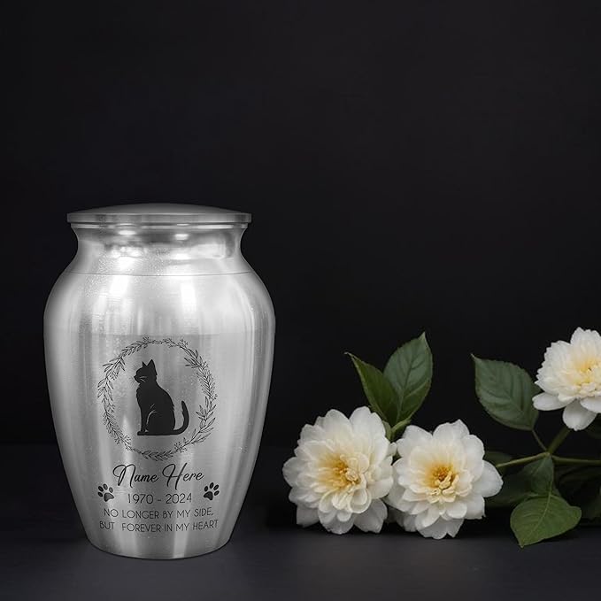 Artsy Woodsy Personalized Pet Memorial Cat Mini Urns - Stainless Steel Decorative Keepsake for Ashes 2.56 inch - Gifts for Cat Mom Dad Lovers Accessories in Loving Memory Loss (08, 2.56x1.77)