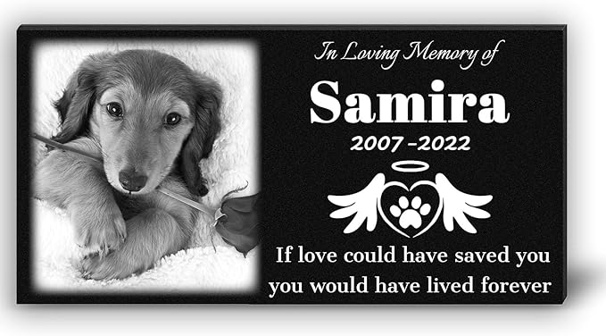 Personalized Granite Pet Grave Marker Dog, Customized 12"×6" Engrave Pet Headstones for Dog with Photo, Cat Memorial Stone Plaque for Memory Garden, Cemetery, Animals Funerary Tombstones Gift