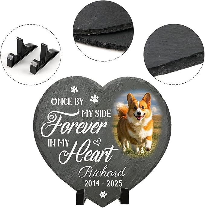 Personalized Pet Memorial Stone - Custom Dog Grave Marker with Name & Photo - Sympathy Gifts for Loss of Beloved Dog - Cemetery Decor - Rainbow Bridge Memorial for Dogs (Style A)