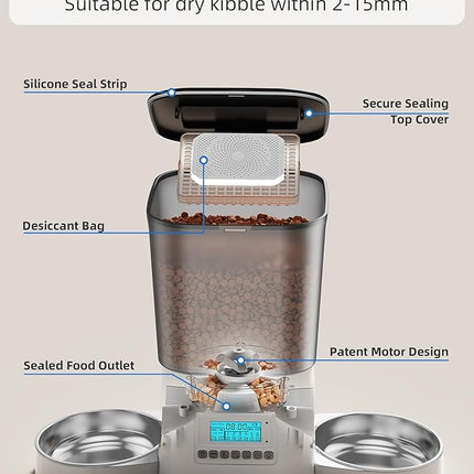 Automatic Cat Feeder, WellToBe 3.5L Timed Dry Food Dispenser for 2 Cats, Dual Power Supply (AC/Battery Backup) with 10-Second Voice Recorder, Programmable Pet Feeder for Multiple Cats