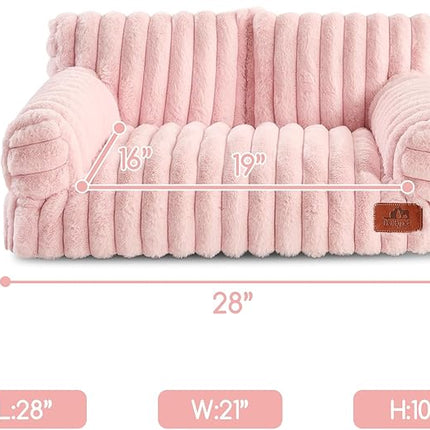 Hollypet Fluffy Plush Pet Cat Couch Soft Calming Pet Sofa Beds for Medium Small Cats and Dogs, Light Pink