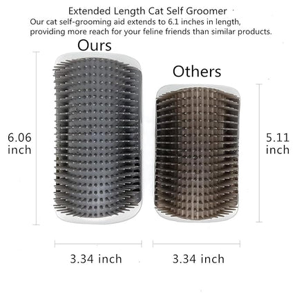 Extended (6.1") 2 Pack Self Grooming Cat Brush - Wall Corner Scratcher with Massage Combs for Long and Short Fur Cats, Kittens (Grey)