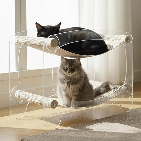 Cat bunk beds Cozy Acrylic cat Hammock cat Bed with sisal Scratcher - Double-Layer Hammock for Indoor Cats and Small Dogs - Soft & wear-Resistant