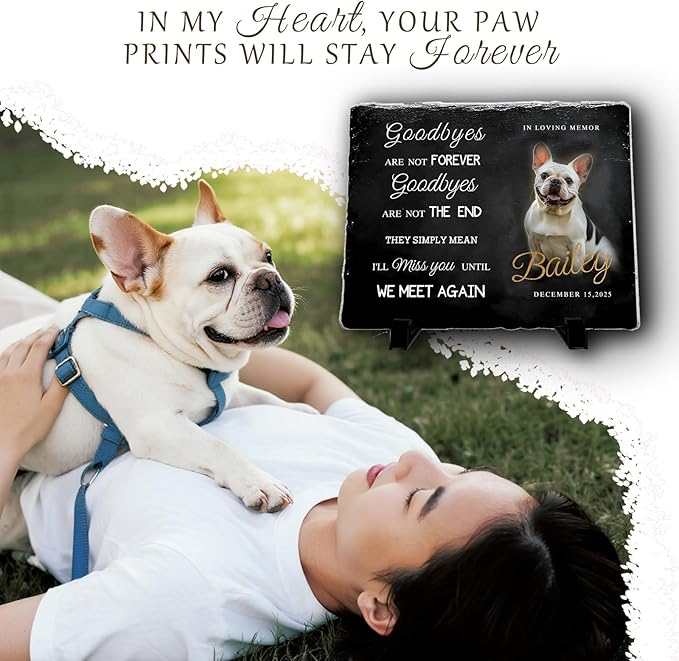 Personalized Pet Memorial Stone, Custom Dog Memorial Gifts for Loss of Dog with Photo Name Date, Dog Remembrance Gift, Loss of Dog Sympathy Gift for Dog Cat Lovers (Quote 6)