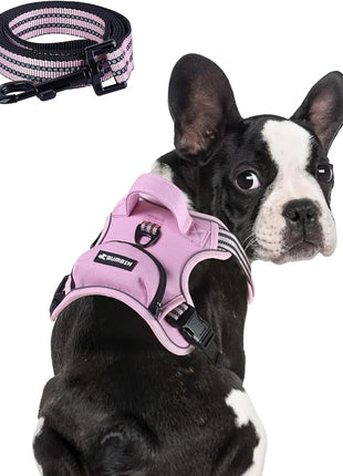 BUMBIN Dog Harness for Large Dogs, No Pull Adjustable No Choke Pet Vest with Dog Leash Fit Smart Reflective Pet Walking Harness for Training Easy Control Soft Handle Pink L
