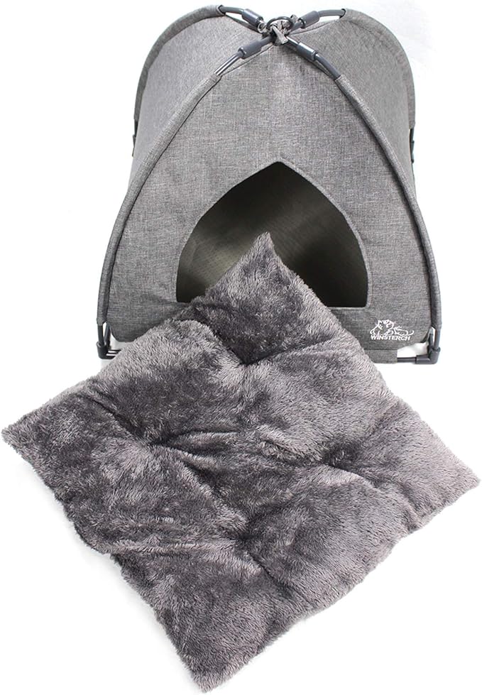 Winsterch Cat Beds for Indoor Cats,Covered Cat Cave Bed with Removable Washable Pillow,Warming Cat Cave Bed Kitten Beds Small Pets Bed for Indoor Cats (18.5'' x 18.5'' x 15.8'', Grey)