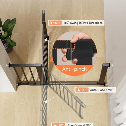 COMOMY 30" Tall Baby Gate for Stairs Doorways, Fits Openings 29.5" to 51.6" Wide, Auto Close Extra Wide Dog Gate for House, Pressure Mounted Easy Walk Through Pet Gate with Door, Black