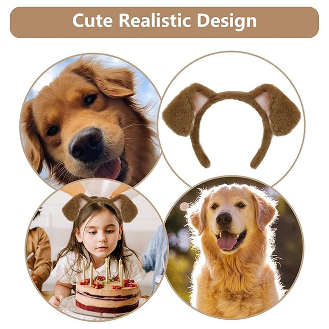 Beviliu 10Pcs Golden Dog Ears Headband Brown Puppy Ears Dog Headband Animals Realistic Halloween Christmas Costume for Washing Makeup Cosplay Party