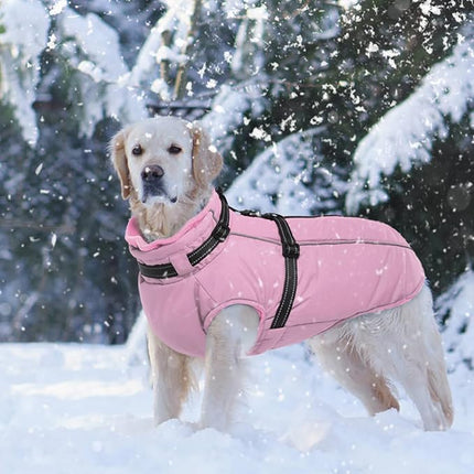 Lelepet Dog Coat for Large Dogs Waterproof Dog Jacket with Harness Built in Reflective Fleece Jacket with Zip Windproof Cold Weather Coats for Dogs Cozy Thermal Pet Snowsuit, Weimaraner, Pink, XXL