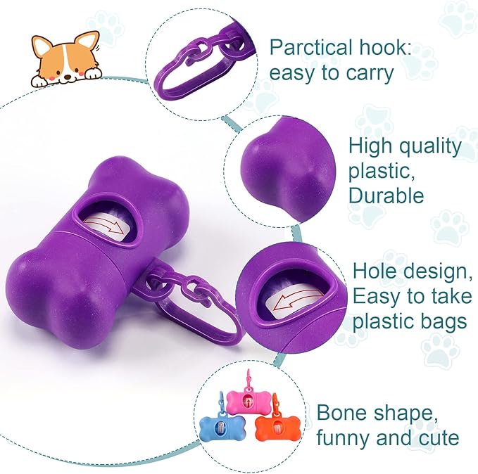 Zhehao 50 Pcs Dog Poop Trash Bag Holder Dispenser Plastic Dog Poop Waste Bag Holder for Leash with Hook and Leak Proof for Walking Hiking Camping(Bone)