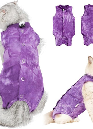 Cat Recovery Suit - Abdominal Wounds Cat Onesie, Cone E-Collar Alternative, Purple S