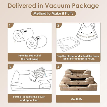 EHEYCIGA Orthopedic Dog Bed for Medium Dogs, Waterproof Memory Foam Medium Dog Beds with Sides, Non-Slip Bottom and Egg-Crate Foam Pet Couch Bed with Washable Removable Cover, Beige