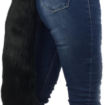 Long Faux Fur Animal Luxury Tail, Cosplay, Anime Lover, Costume Dress Up Pet Play Furry Super Soft Accessory (20", Black)