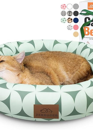 Cat Bed, 20In Dog Beds for Small Dogs, Calming Cat & Dog Beds for Indoor Pets, Pet Beds Comfortable Donut Round Ultra Soft (Green Pattern, 20.0" L x 20.0" W x 6.5" Th)