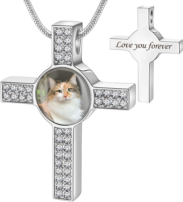 Farfume Personalized Pet Urn Necklace for Dog Cat Ashes Cremation Pet Memorial Customized Photo Text Engraving Pendant Keepsake Funeral Jewelry