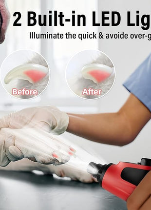 Casfuy Smart 6-Speed Dog Nail Grinder - 50% More Power Pet Nail Grinder with 2 LED Lights Quiet Rechargeable Electric Dog Nail Trimmers File Toenail Grinder for Large Medium Small Dogs & Cats (Red)