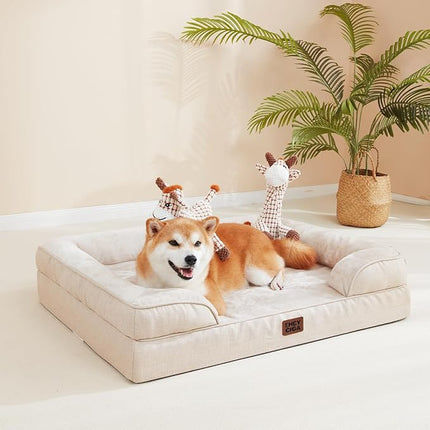 EHEYCIGA Orthopedic Dog Bed for Large Dogs, Waterproof Memory Foam, Non-Slip Bottom, Beige, 35"L x 22"W x 6.5"Th