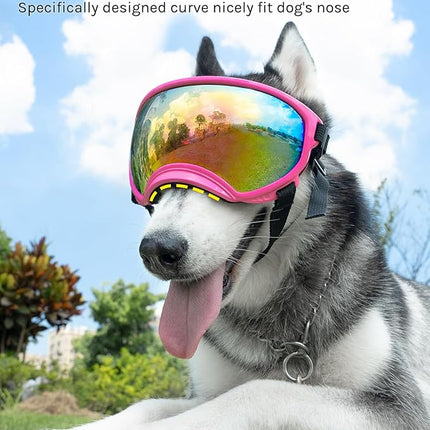 Large Dog Sunglasses, Dog Goggles Large Breed and Medium, UV Protection, Windproof, Dustproof and Snowproof. Shatterproof Lens, Adjustable Strap