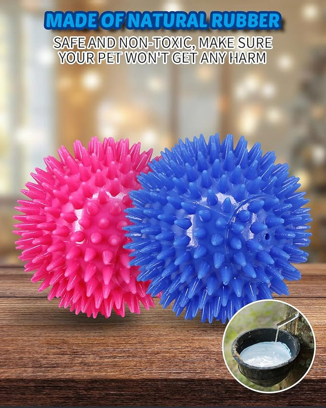 3.5" Spike Dog Balls With Squeaky, Thicker and Durable, 2 Pack Chew Toys for Teeth Cleaning and Training, Ball Toys for Aggressive Chewers, Puppy Small Medium Large Dogs
