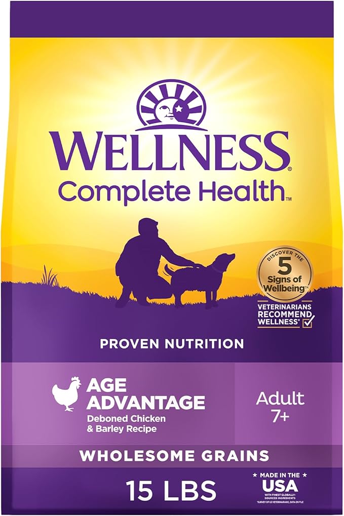 Wellness Complete Health Senior Dry Dog Food with Grains, Chicken & Barley, 15-Pound Bag