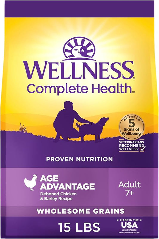 Wellness Complete Health Senior Dry Dog Food with Grains, Chicken & Barley, 15-Pound Bag