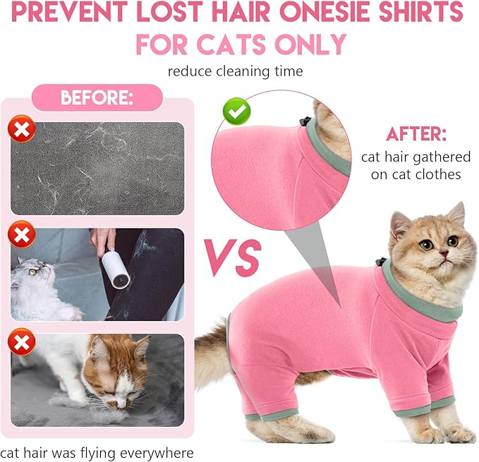 Sticky Cat Clothes Stretchy, Sphynx Hairless Sweater & Pajamas for Cats only, Soft Cat Onesie for Cats After Surgery Female Male & Hair Loss Prevention, Pink S